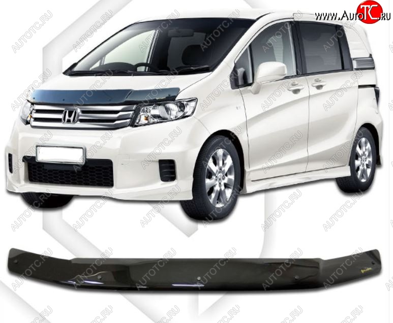 1 899 р. Дефлектор капота CA-Plastiс  Honda Freed Spike  1 (2010-2011)  дорестайлинг минивэн (Classic черный, Без надписи)  с доставкой в г. Владивосток