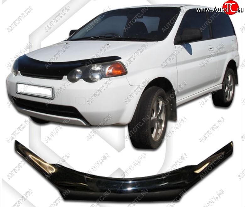 2 159 р. Дефлектор капота CA-Plastic  Honda HR-V ( GH1,GH2,  GH3, GH4,  GH1, GH2) (1998-2005) дорестайлинг 3 дв., дорестайлинг 5 дв., рестайлинг 3 дв., рестайлинг 5 дв. (Classic черный, Без надписи)  с доставкой в г. Владивосток