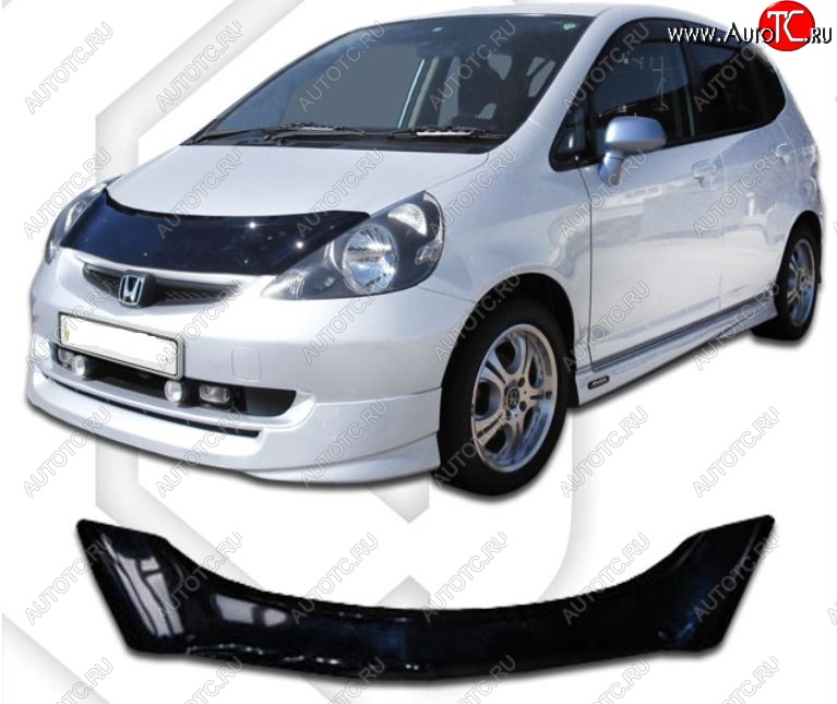 2 199 р. Дефлектор капота CA-Plastic  Honda Jazz (2001-2008) (Classic черный, Без надписи)  с доставкой в г. Владивосток