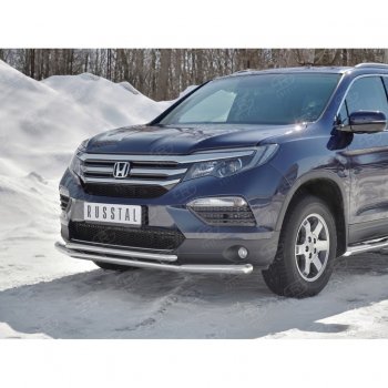 21 699 р. Защита переднего бампера (2 трубы Ø63 и 42 мм, нержавейка) SLITKOFF  Honda Pilot  YF6 (2016-2019) дорестайлинг  с доставкой в г. Владивосток. Увеличить фотографию 3