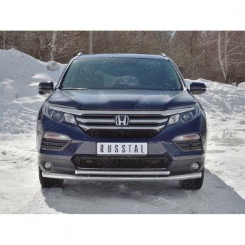 21 699 р. Защита переднего бампера (2 трубы Ø63 и 42 мм, нержавейка) SLITKOFF  Honda Pilot  YF6 (2016-2019) дорестайлинг  с доставкой в г. Владивосток. Увеличить фотографию 4