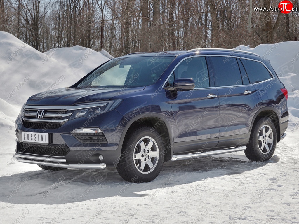 21 699 р. Защита переднего бампера (2 трубы Ø63 и 42 мм, нержавейка) SLITKOFF  Honda Pilot  YF6 (2016-2019) дорестайлинг  с доставкой в г. Владивосток