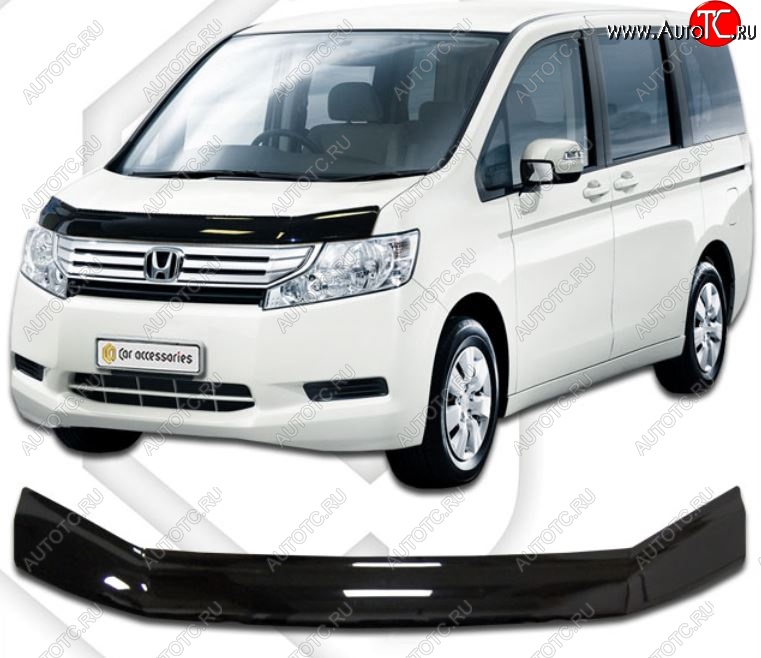 2 189 р. Дефлектор капота RK CA-Plastic  Honda StepWagon  RK (2009-2012) минивэн дорестайлинг (Classic черный, Без надписи)  с доставкой в г. Владивосток