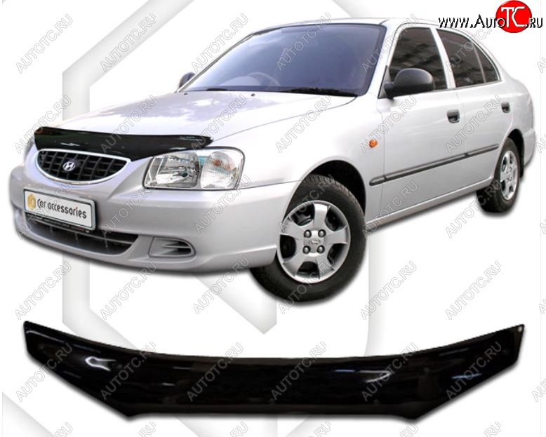 2 079 р. Дефлектор капота CA-Plastic  Hyundai Accent  седан ТагАЗ (2001-2012) (Classic черный, Без надписи)  с доставкой в г. Владивосток