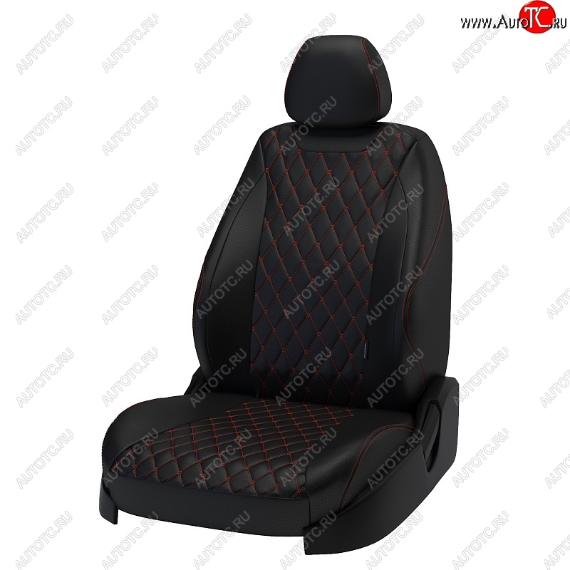 13 749 р. Чехлы для сидений Lord Autofashion Байрон (экокожа)  Hyundai Accent  седан ТагАЗ (2001-2012) (Чёрный, вставка чёрная, строчка красная)  с доставкой в г. Владивосток