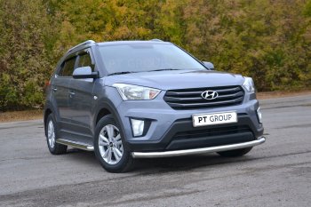 20 999 р. Защита переднего бампера одинарная из трубы d63 мм Petroil Tuning Hyundai Creta GS рестайлинг (2019-2021) (Нержавеющая полированная сталь)  с доставкой в г. Владивосток. Увеличить фотографию 2