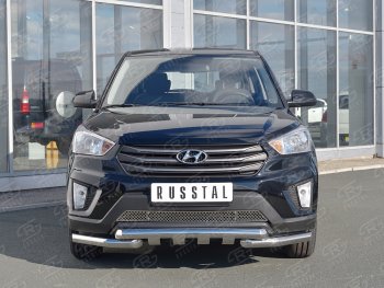 Защита переднего бампера (2 трубы Ø63 мм с клыками, нержавейка) SLITKOFF Hyundai Creta GS рестайлинг (2019-2021)