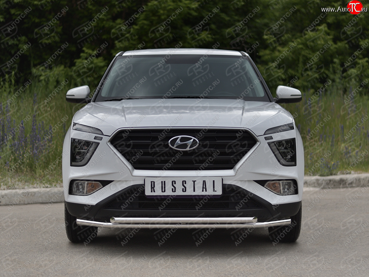 14 999 р. Защита переднего бампера (2 трубы Ø42 мм, нержавейка) SLITKOFF  Hyundai Creta  SU (2020-2022)  с доставкой в г. Владивосток