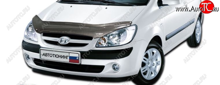 2 459 р. Дефлектор капота CA-Plastiс  Hyundai Getz  TB (2005-2010) хэтчбэк 5 дв. рестайлинг (Шелкография карбон-серебро)  с доставкой в г. Владивосток