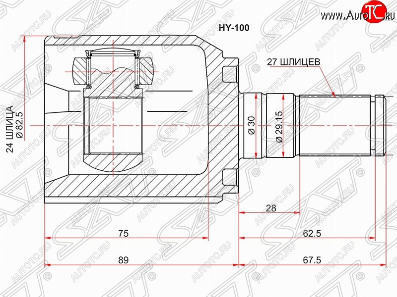 3 399 р. Шрус (внутренний) SAT (24*27*30 мм) Hyundai IX35 LM рестайлинг (2013-2018)  с доставкой в г. Владивосток