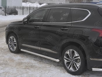 Пороги из трубы d63 SLITKOFF Hyundai Santa Fe TM рестайлинг (2020-2022)  (Вариант 1 (со скосами на торцах))