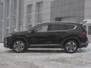 23 949 р. Пороги из трубы d63 SLITKOFF Hyundai Santa Fe TM дорестайлинг (2018-2021) (Вариант 1 (со скосами на торцах))  с доставкой в г. Владивосток. Увеличить фотографию 2