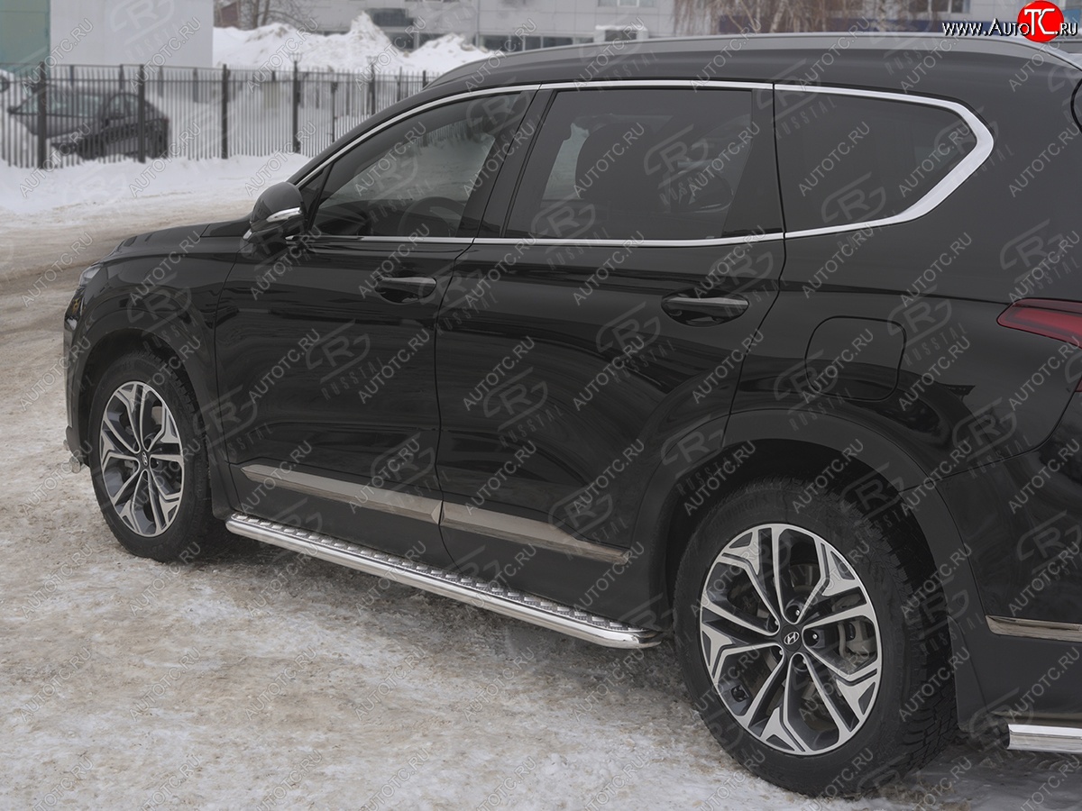 25 849 р. Пороги из трубы d42 с листом SLITKOFF  Hyundai Santa Fe  TM (2018-2021) дорестайлинг (Лист алюм, проф.сталь)  с доставкой в г. Владивосток