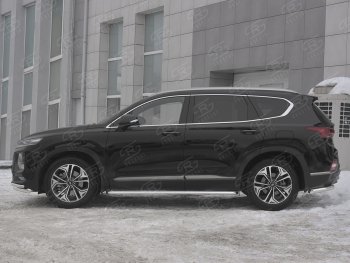 25 849 р. Пороги из трубы d42 с листом SLITKOFF  Hyundai Santa Fe  TM (2018-2021) дорестайлинг (Лист алюм, проф.сталь)  с доставкой в г. Владивосток. Увеличить фотографию 2