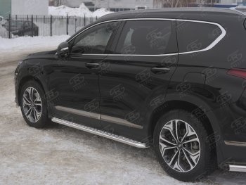 Пороги из трубы d42 с листом SLITKOFF Hyundai Santa Fe TM рестайлинг (2020-2022)  (Лист алюм, проф. нерж)