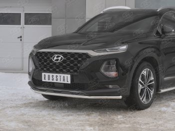 15 499 р. Защита переднего бампера (Ø42 мм, нержавейка) SLITKOFF  Hyundai Santa Fe  TM (2018-2021) дорестайлинг  с доставкой в г. Владивосток. Увеличить фотографию 4