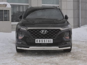 19 999 р. Защита переднего бампера (2 трубы Ø63 и 42 мм, нержавейка) SLITKOFF Hyundai Santa Fe TM дорестайлинг (2018-2021)  с доставкой в г. Владивосток. Увеличить фотографию 1