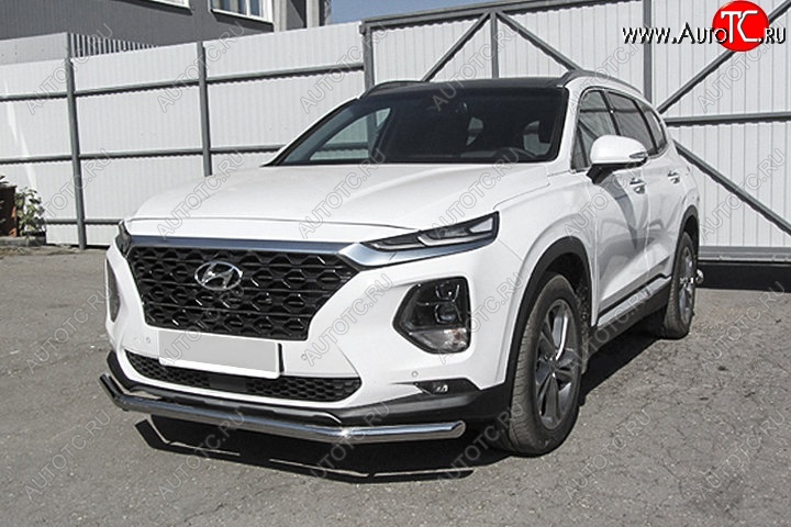 12 299 р. Защита переднего бампера Slitkoff (d57 мм)  Hyundai Santa Fe  TM (2018-2021) дорестайлинг (Нержавейка, Полированная)  с доставкой в г. Владивосток