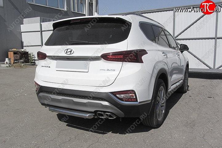 11 899 р. Защита заднего бампера Slitkoff (d57 мм)  Hyundai Santa Fe  TM (2018-2021) дорестайлинг (Нержавейка, Полированная)  с доставкой в г. Владивосток