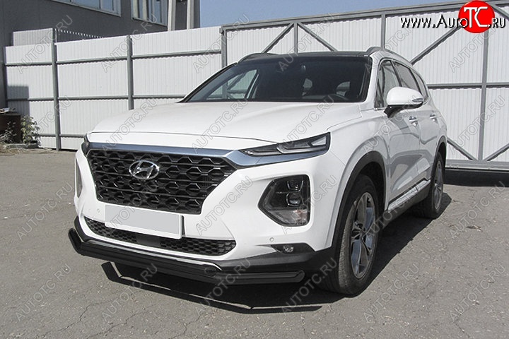 10 299 р. Защита переднего бампера Slitkoff (двойная, d57/42 мм) Hyundai Santa Fe TM дорестайлинг (2018-2021) (Сталь с полимерным покрытием. Цвет: чёрный)  с доставкой в г. Владивосток