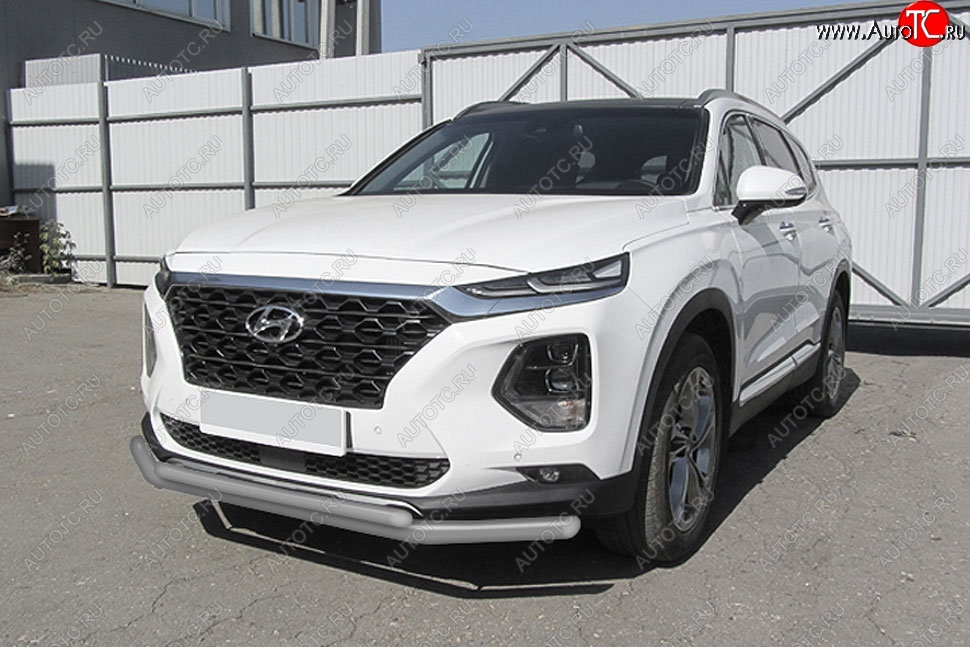 10 299 р. Защита переднего бампера Slitkoff (двойная, d57/42 мм)  Hyundai Santa Fe  TM (2018-2021) дорестайлинг (Сталь с полимерным покрытием. Цвет: серебристый)  с доставкой в г. Владивосток