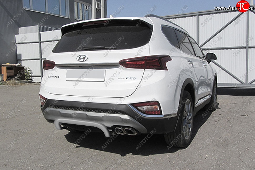 8 899 р. Защита заднего бампера Slitkoff (скоба, d57 мм) Hyundai Santa Fe TM дорестайлинг (2018-2021) (Сталь с полимерным покрытием. Цвет: серебристый)  с доставкой в г. Владивосток