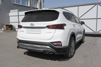 8 599 р. Защита заднего бампера Slitkoff (уголки, d57 мм) Hyundai Santa Fe TM дорестайлинг (2018-2021) (Сталь с полимерным покрытием. Цвет: чёрный)  с доставкой в г. Владивосток. Увеличить фотографию 1