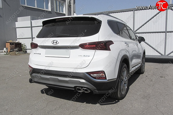 8 599 р. Защита заднего бампера Slitkoff (уголки, d57 мм) Hyundai Santa Fe TM дорестайлинг (2018-2021) (Сталь с полимерным покрытием. Цвет: чёрный)  с доставкой в г. Владивосток