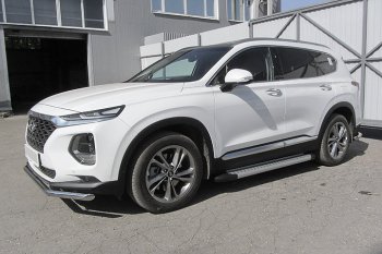 24 999 р. Пороги алюминиевые Slitkoff  Hyundai Santa Fe  TM (2018-2021) дорестайлинг (Standart Silver)  с доставкой в г. Владивосток. Увеличить фотографию 2