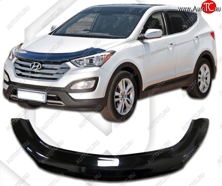 2 599 р. Дефлектор капота CA-Plastiс exclusive Hyundai Santa Fe DM дорестайлинг (2012-2016) (Classic черный, Без надписи)  с доставкой в г. Владивосток