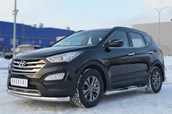 26 999 р. Защита порогов с проступями SLITKOFF (труба D76 мм)  Hyundai Santa Fe  DM (2012-2016) дорестайлинг (Защита порогов с со скосами на торцах (вариант 1))  с доставкой в г. Владивосток. Увеличить фотографию 4