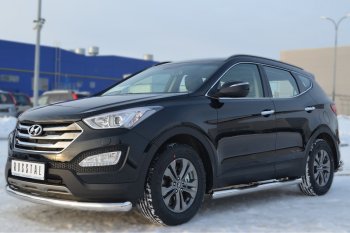 13 599 р. Защита порогов с проступями SLITKOFF (труба D76 мм)  Hyundai Santa Fe  DM (2012-2016) дорестайлинг (Защита порогов с закругленными торцами (вариант 3))  с доставкой в г. Владивосток. Увеличить фотографию 4