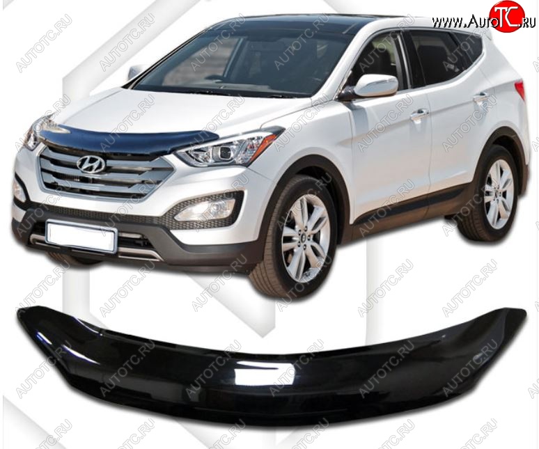 2 079 р. Дефлектор капота CA-Plastic  Hyundai Grand Santa Fe  1 DM (2013-2016) дорестайлинг (Classic черный, Без надписи)  с доставкой в г. Владивосток