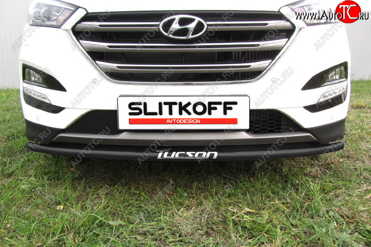 7 549 р. Защита заднего бампера Slitkoff (Ø 42 мм, с надписью) Hyundai Tucson TL дорестайлинг (2015-2018) (Сталь с полимерным покрытием. Цвет: черный)  с доставкой в г. Владивосток