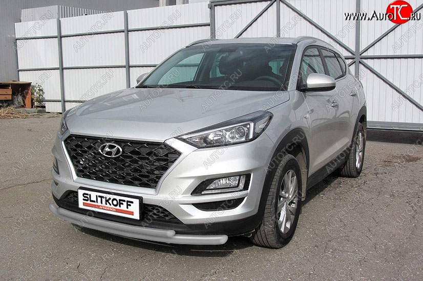 11 199 р. Защита переднего бампера Slitkoff (двойная, d57/42)  Hyundai Tucson  TL (2018-2021) рестайлинг (Сталь с полимерным покрытием. Цвет: серебристый)  с доставкой в г. Владивосток