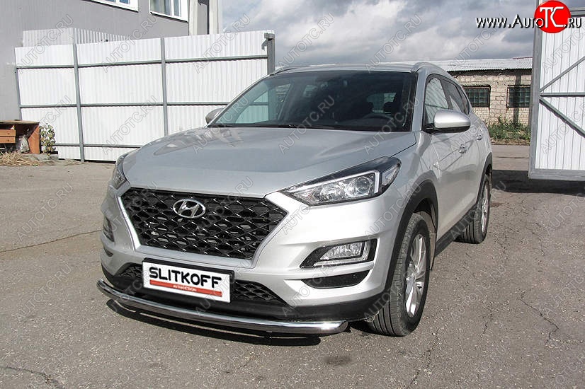 15 999 р. Защита переднего бампера Slitkoff (d57 мм) Hyundai Tucson TL рестайлинг (2018-2021) (Нержавейка, Полированная)  с доставкой в г. Владивосток