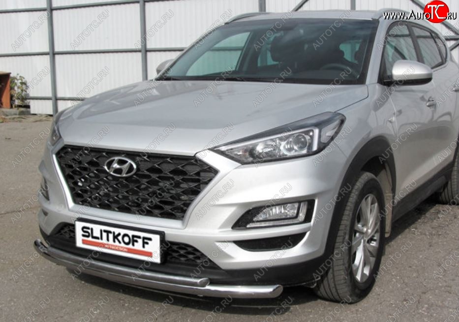 16 899 р. Защита переднего бампера Turbo Slitkoff (двойная, d57/42 мм)  Hyundai Tucson  TL (2018-2021) рестайлинг (Нержавейка, Полированная)  с доставкой в г. Владивосток