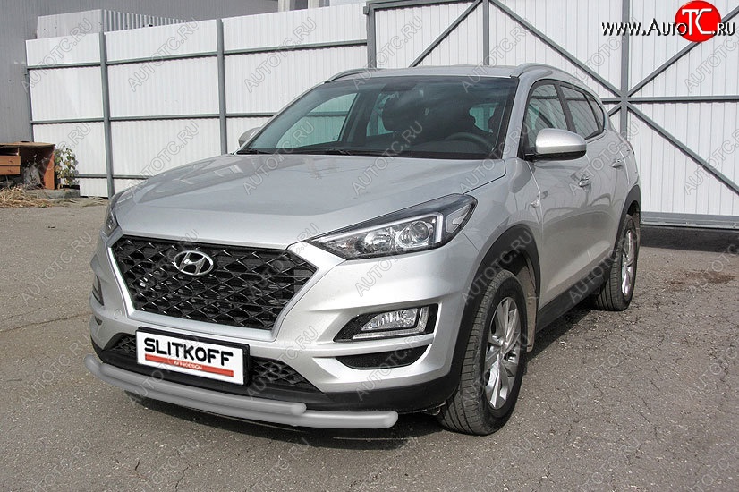 11 799 р. Защита переднего бампера Turbo Slitkoff (двойная, d57/42 мм)  Hyundai Tucson  TL (2018-2021) рестайлинг (Сталь с полимерным покрытием. Цвет: серебристый)  с доставкой в г. Владивосток