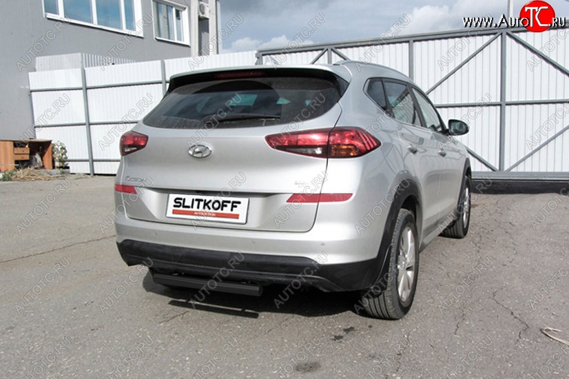 6 199 р. Защита заднего бампера Slitkoff (Turbo, короткая, d57) Hyundai Tucson TL рестайлинг (2018-2021) (Сталь с полимерным покрытием. Цвет: чёрный)  с доставкой в г. Владивосток