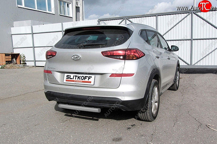 6 199 р. Защита заднего бампера Slitkoff (d57 мм) Hyundai Tucson TL рестайлинг (2018-2021) (Сталь с полимерным покрытием. Цвет: серебристый)  с доставкой в г. Владивосток