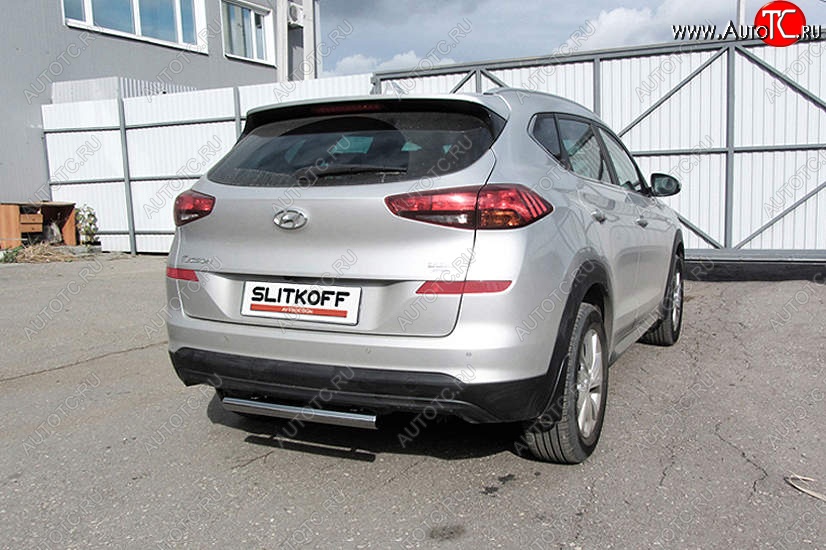 8 899 р. Защита заднего бампера Slitkoff (d57 мм)  Hyundai Tucson  TL (2018-2021) рестайлинг (Нержавейка, Полированная)  с доставкой в г. Владивосток