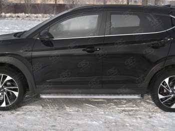 26 999 р. Порожки для ног SLITKOFF (Ø42 мм)  Hyundai Tucson  TL (2018-2021) рестайлинг (Лист алюминиевый, труба - нержавейка)  с доставкой в г. Владивосток. Увеличить фотографию 3