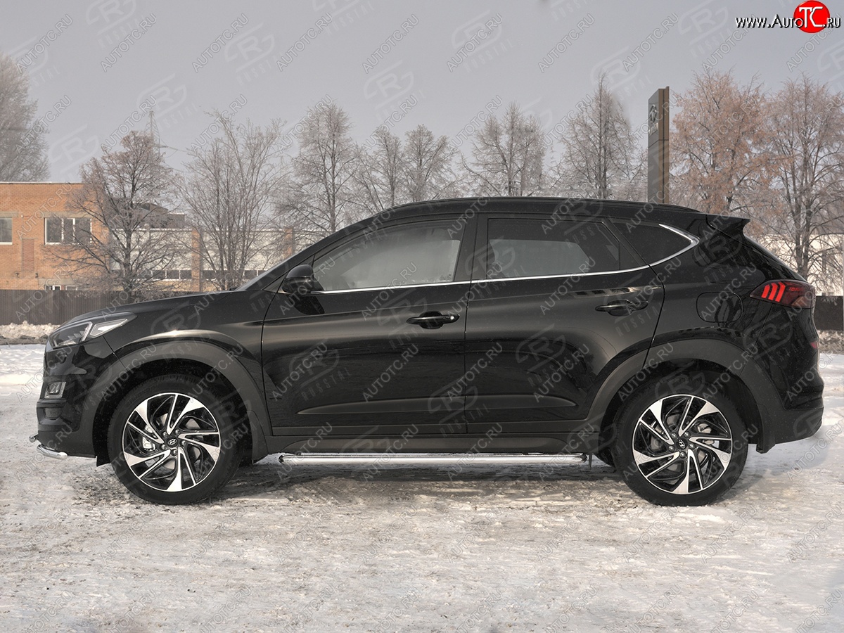 38 999 р. Порожки для ног SLITKOFF (Ø42 мм)  Hyundai Tucson  TL (2018-2021) рестайлинг (Лист нержавейка, труба - нержавейка)  с доставкой в г. Владивосток