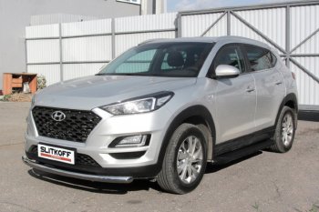 19 449 р. Пороги алюминиевые Slitkoff  Hyundai Tucson  TL (2018-2021) рестайлинг (Optima Black )  с доставкой в г. Владивосток. Увеличить фотографию 2