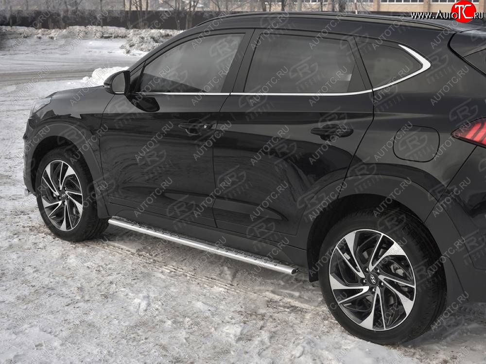 21 749 р. Защита порогов (Ø75x42 мм с проступью, нержавейка) Russtal Hyundai Tucson TL рестайлинг (2018-2021)  с доставкой в г. Владивосток