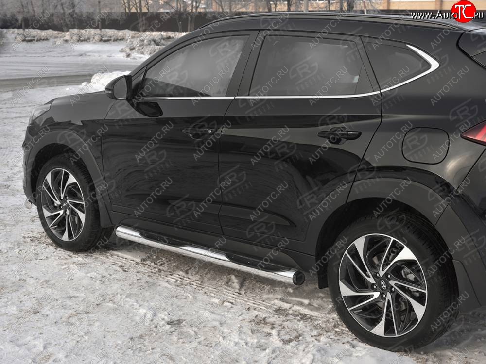 24 999 р. Защита порогов (Ø76 мм с проступью, нержавейка) SLITKOFF  Hyundai Tucson  TL (2018-2021) рестайлинг (С пластиковыми заглушками на торцах)  с доставкой в г. Владивосток