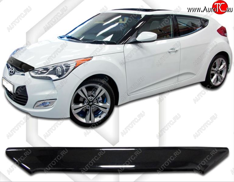 1 839 р. Дефлектор капота CA-Plastic  Hyundai Veloster  FS (2011-2018) дорестайлинг, рестайлинг (Classic черный, Без надписи)  с доставкой в г. Владивосток