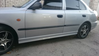 4 099 р. Пороги накладки Style  Hyundai Accent  седан ТагАЗ (2001-2012) (Неокрашенные)  с доставкой в г. Владивосток. Увеличить фотографию 12