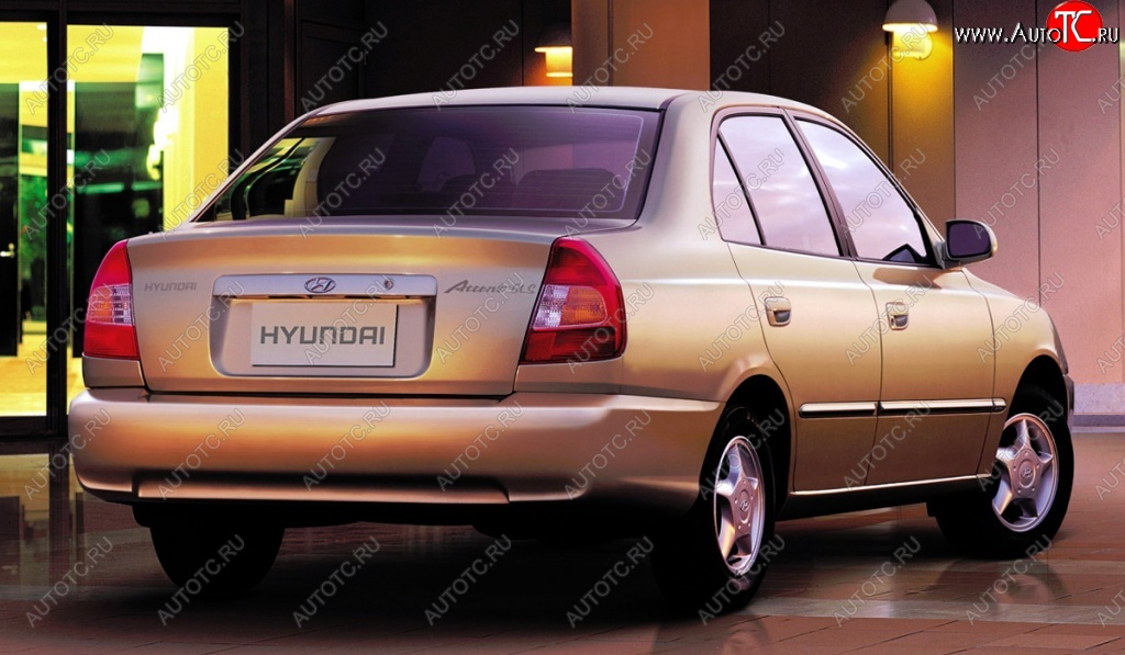 4 899 р. Задний бампер Стандартный Hyundai Accent седан ТагАЗ (2001-2012) (Неокрашенный)  с доставкой в г. Владивосток