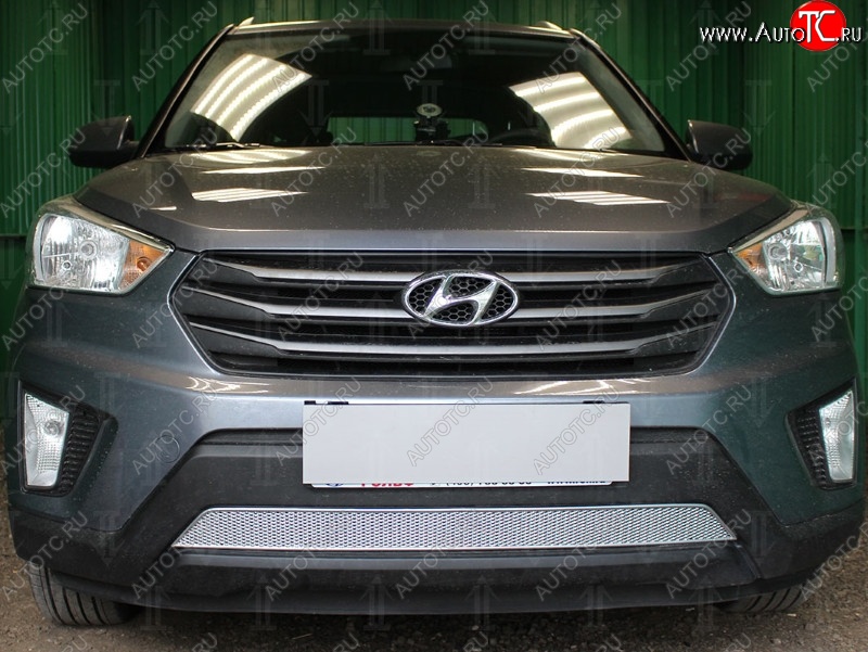 1 539 р. Защитная сетка на бампер Russtal (хром) Hyundai Creta GS дорестайлинг (2015-2019)  с доставкой в г. Владивосток